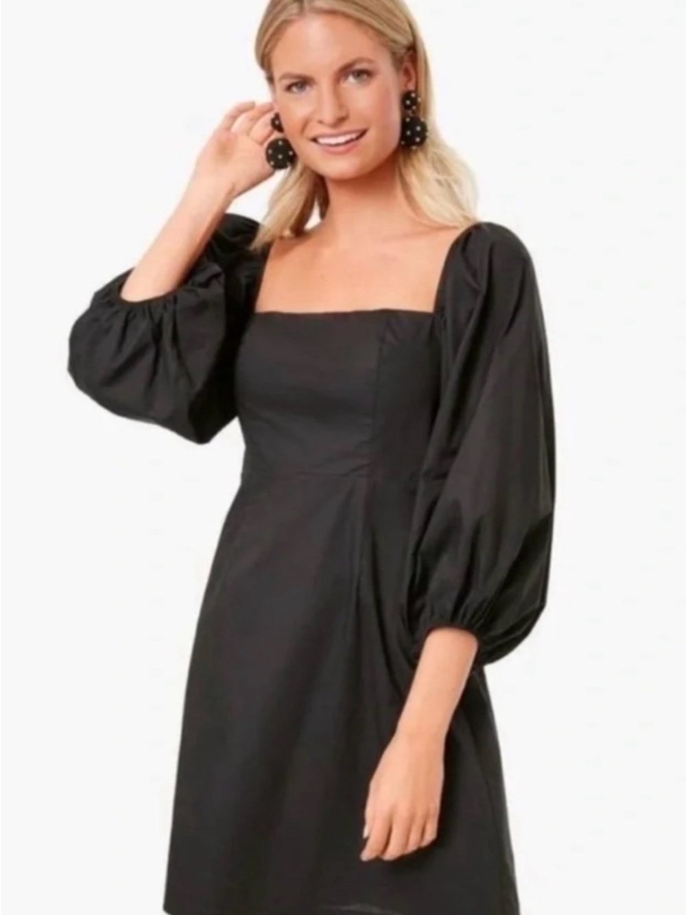 Pomander Place Black Square-Neck Puff Sleeve Mini Dress
